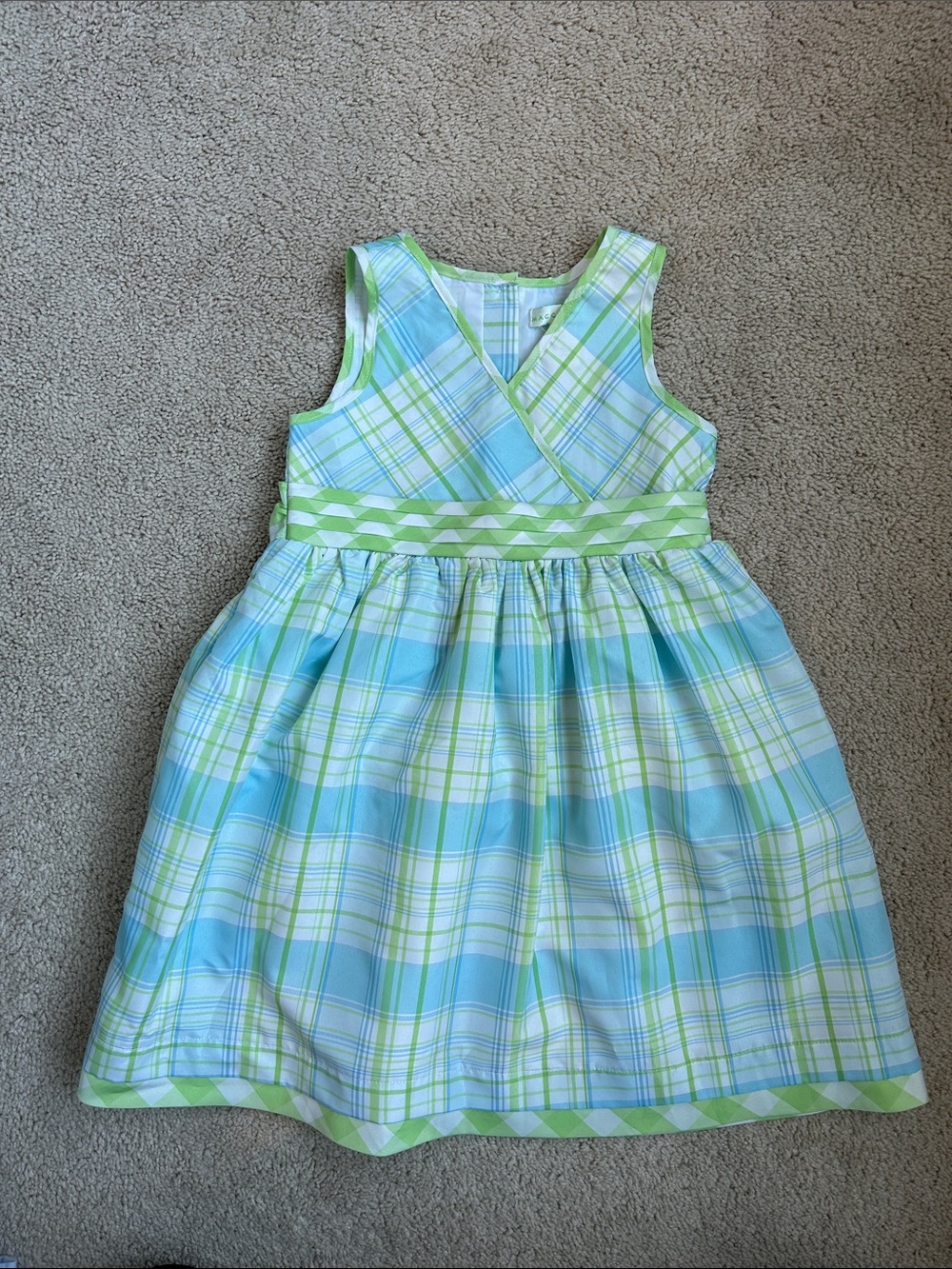 Maggie & Zoe Girls Plaid Sundress in Light Blue and Lime Green, EUC, 5